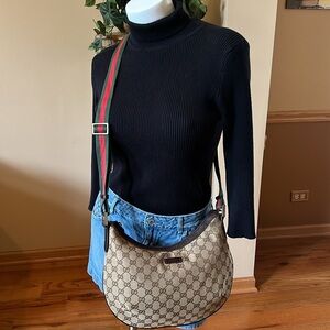 Gucci GG Canvas Web Half Moon Crossbody Bag